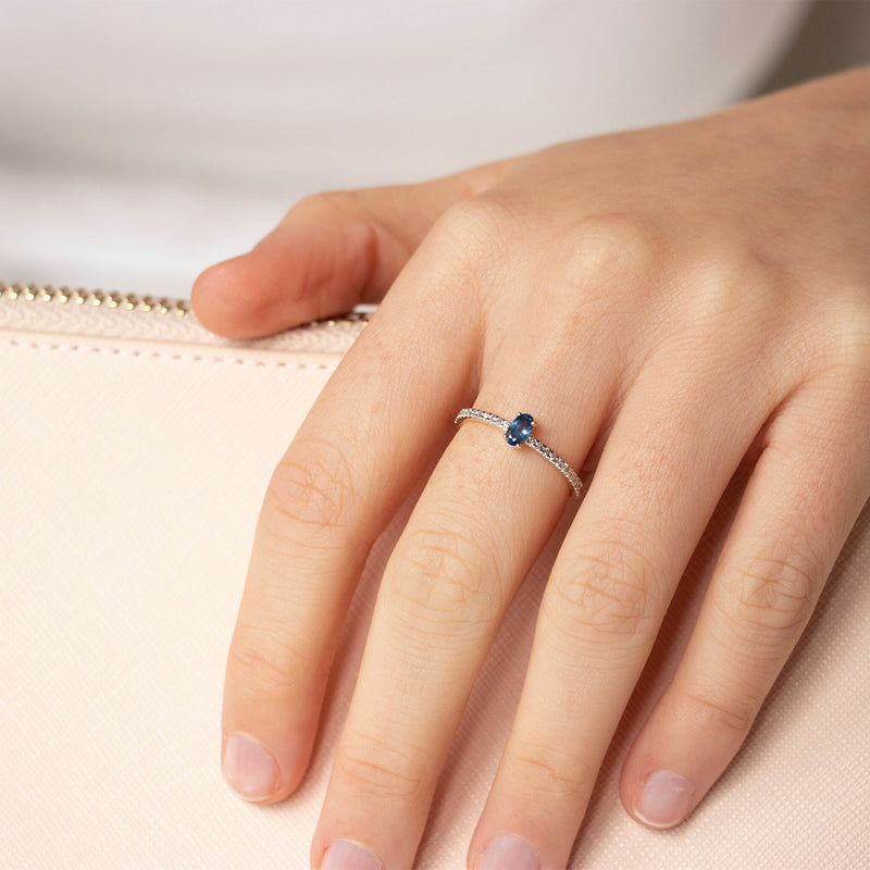 Sapphire Ring With 0.12ct Diamonds In 9K Yellow Gold