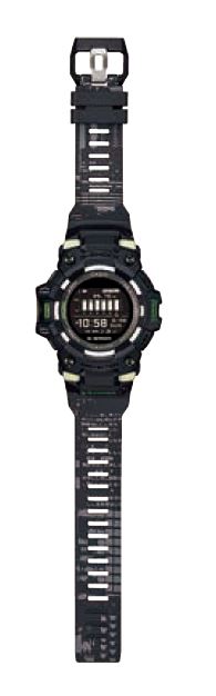 Black digital sports watch with a rugged design and multiple display features.