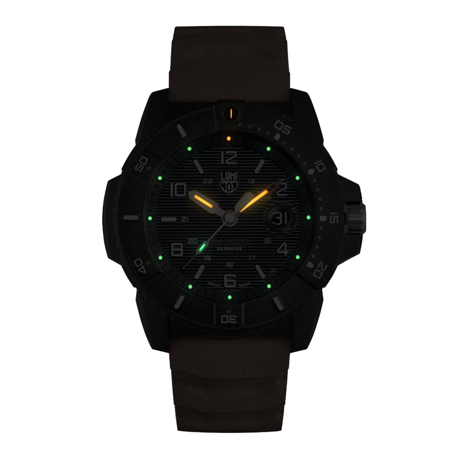 Black tactical wristwatch with luminous markers on the dial.