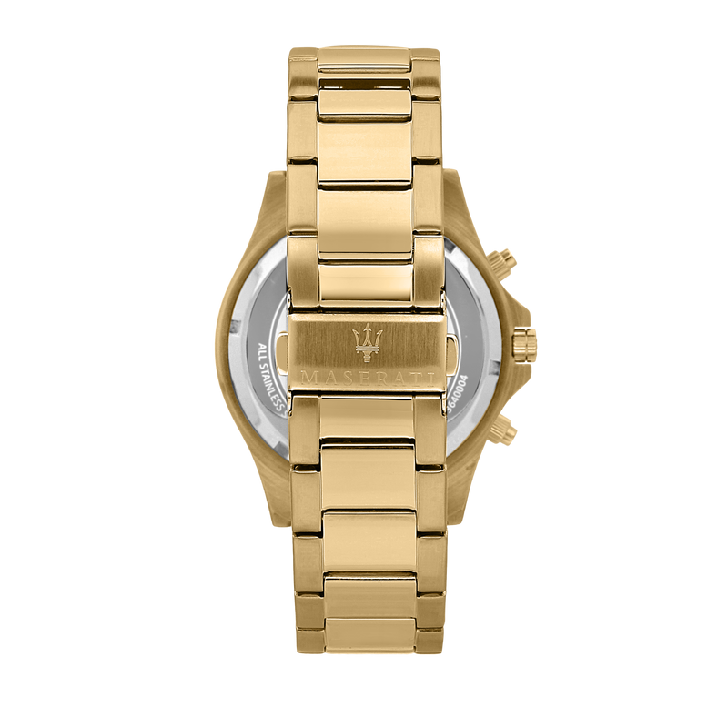 Gold-toned wristwatch with a metal bracelet band.