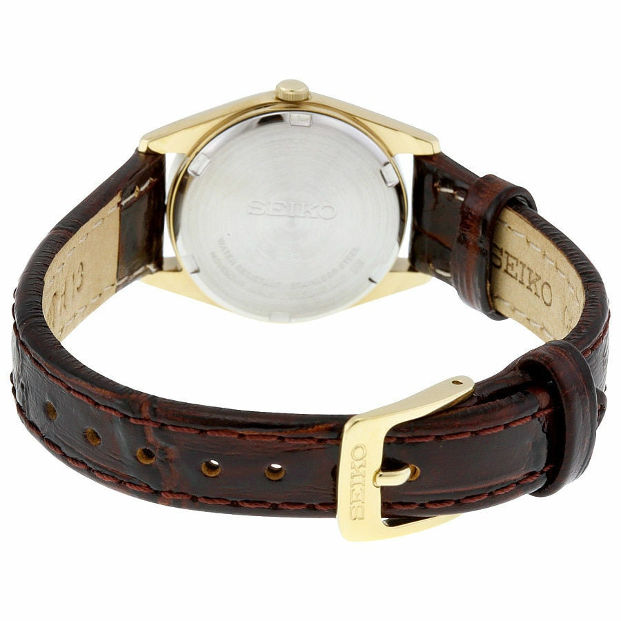 Seiko Core Champagne Dial Brown Leather Womens Watch – Watch Direct