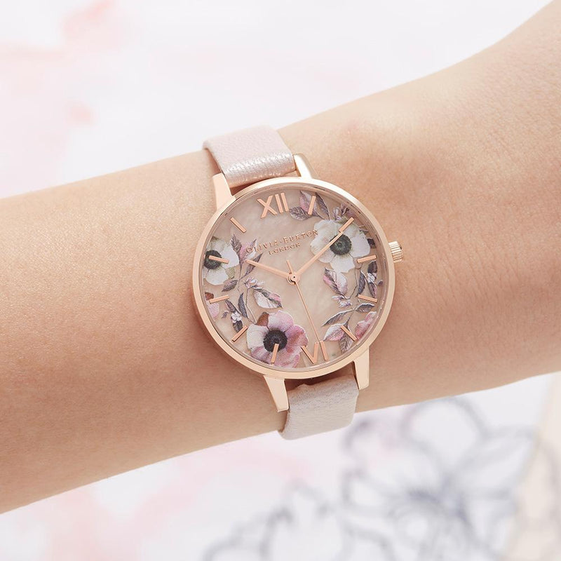 Olivia Burton Semi Precious Rose Gold Pearl Pink Watch Rose Gold