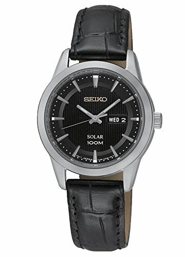 Seiko Solar Black Dial Leather Band  Womens Watch Sut161P2