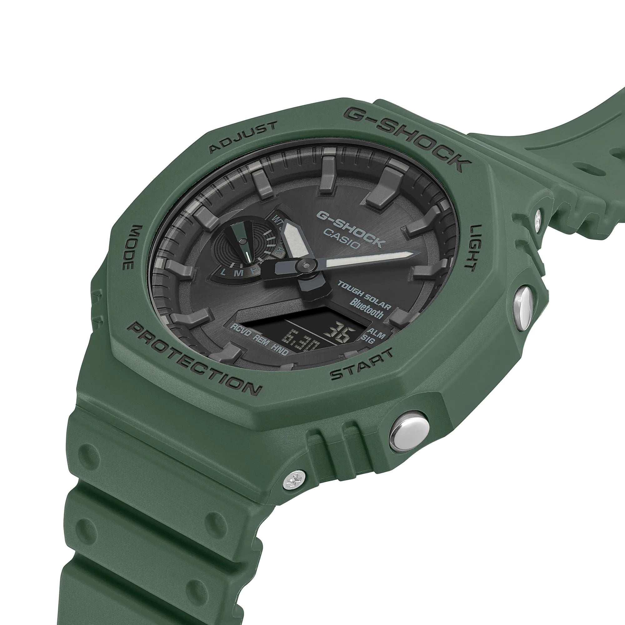 Green G-Shock digital-analog wristwatch with a rugged design.