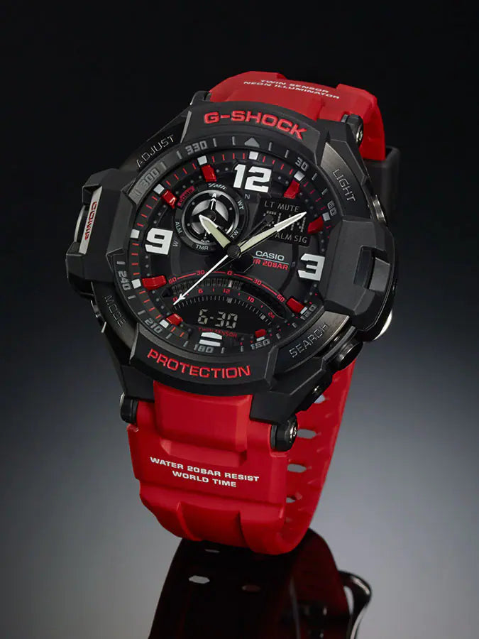 G Shock Aviation Black Dial Red Resin Watch GA1000 4B