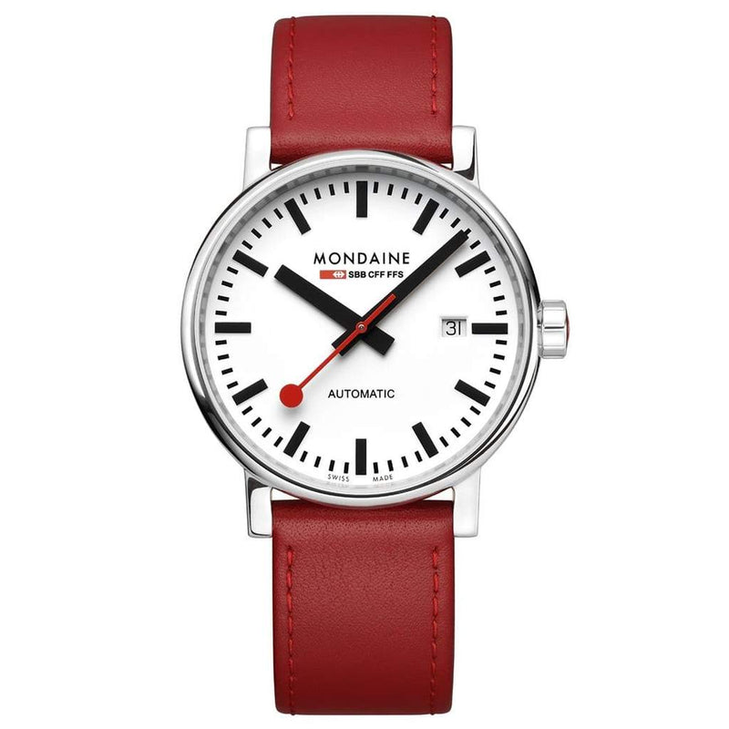 Mondaine Evo2 Automatic Red Leather White Dial Watch