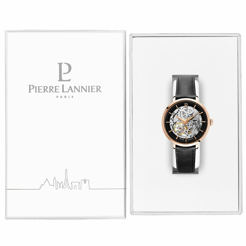 Pierre Lannier Automatic Skeleton Rose Gold Black/Black Leather