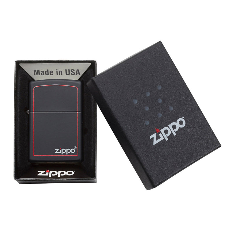 Zippo 218ZB Black Matte with Zippo Print and Border Lighter