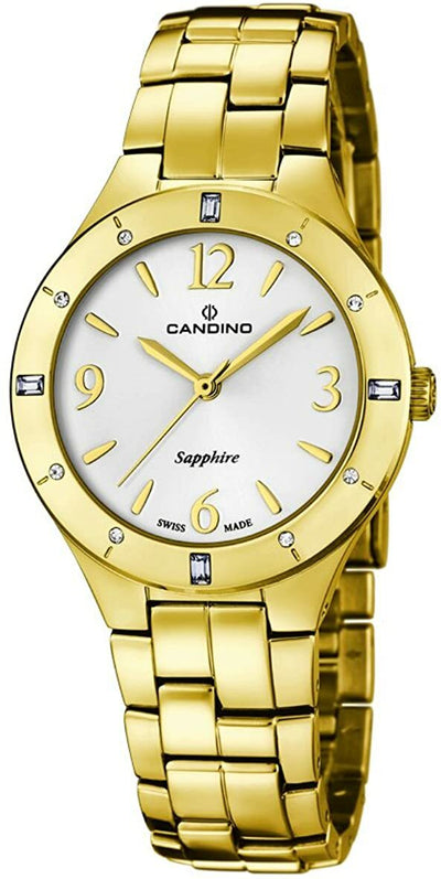 Candino Quartz with White Dial Analogue Display and Gold Stainless Steel Womens Watch