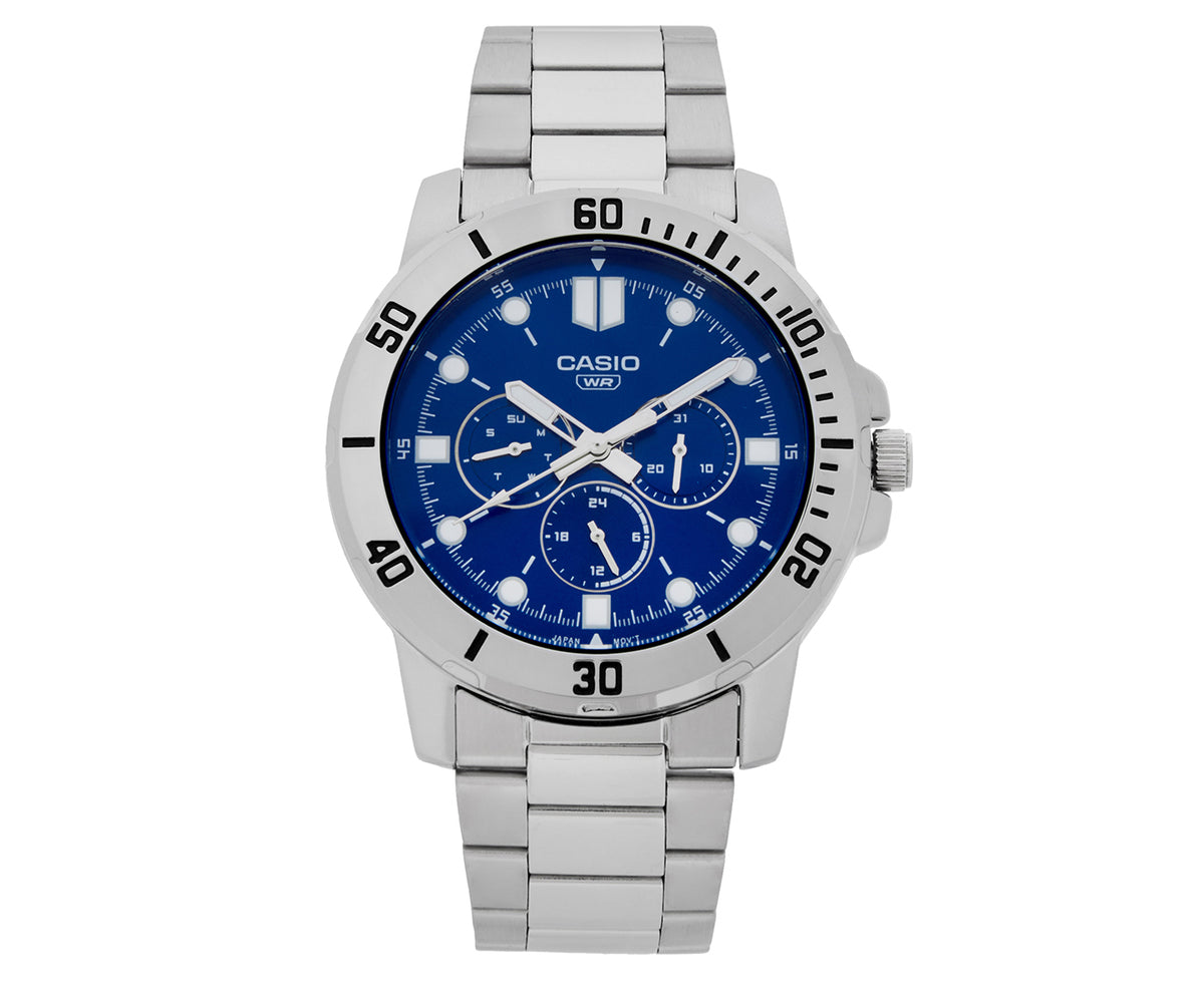 Casio Men's Stainless Steel Silver/Blue Analogue Watch MTPVD300D-2E – Watch  Direct