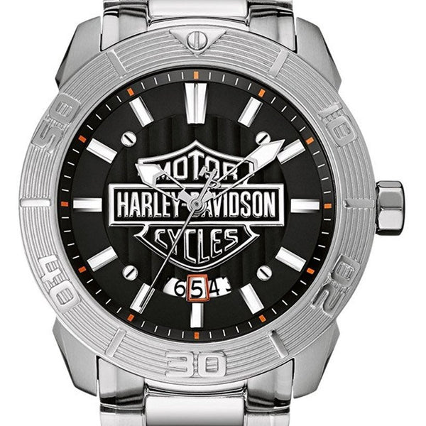 Harley Davidso Mens Buloval Watch Embossed Bar Shield Stainless Ste Watch Direct