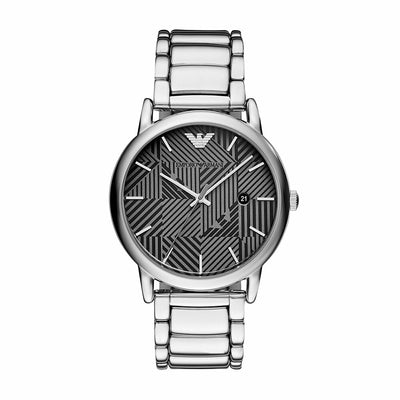 Emporio Armani Mens Quartz Silver Watch with Black Dial AR11134