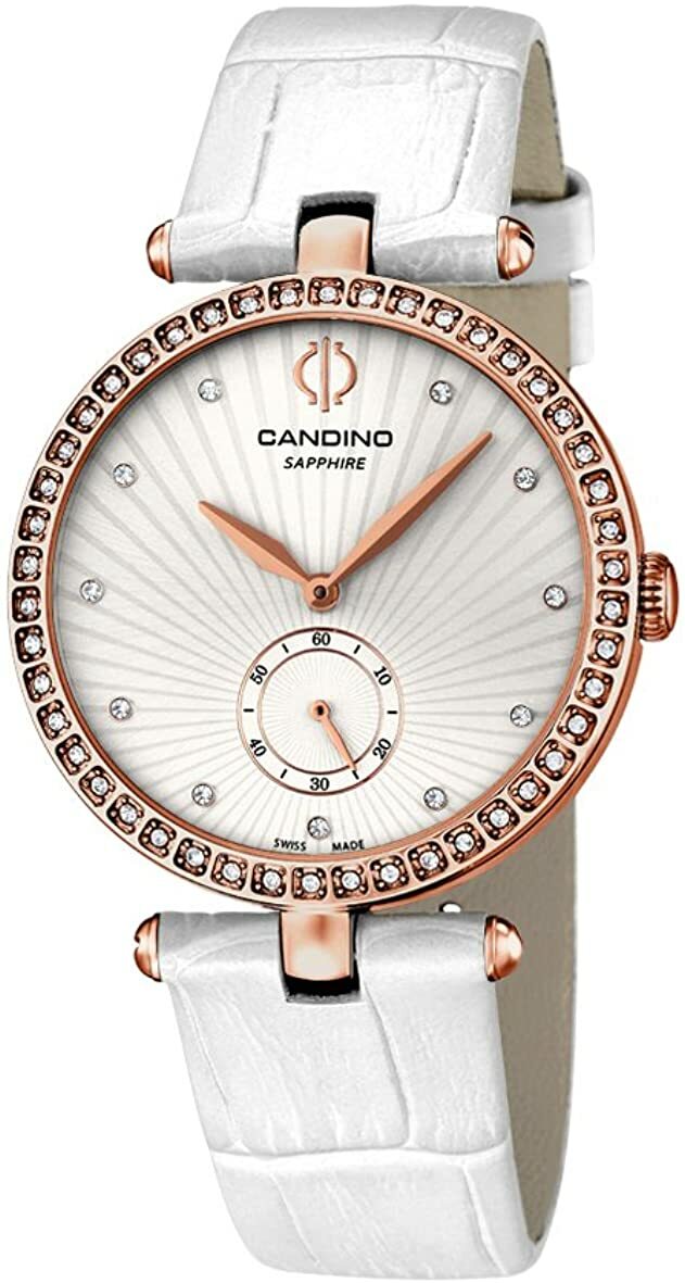 Candino Quartz  with White Dial  and White Leather Strap Womens Watch