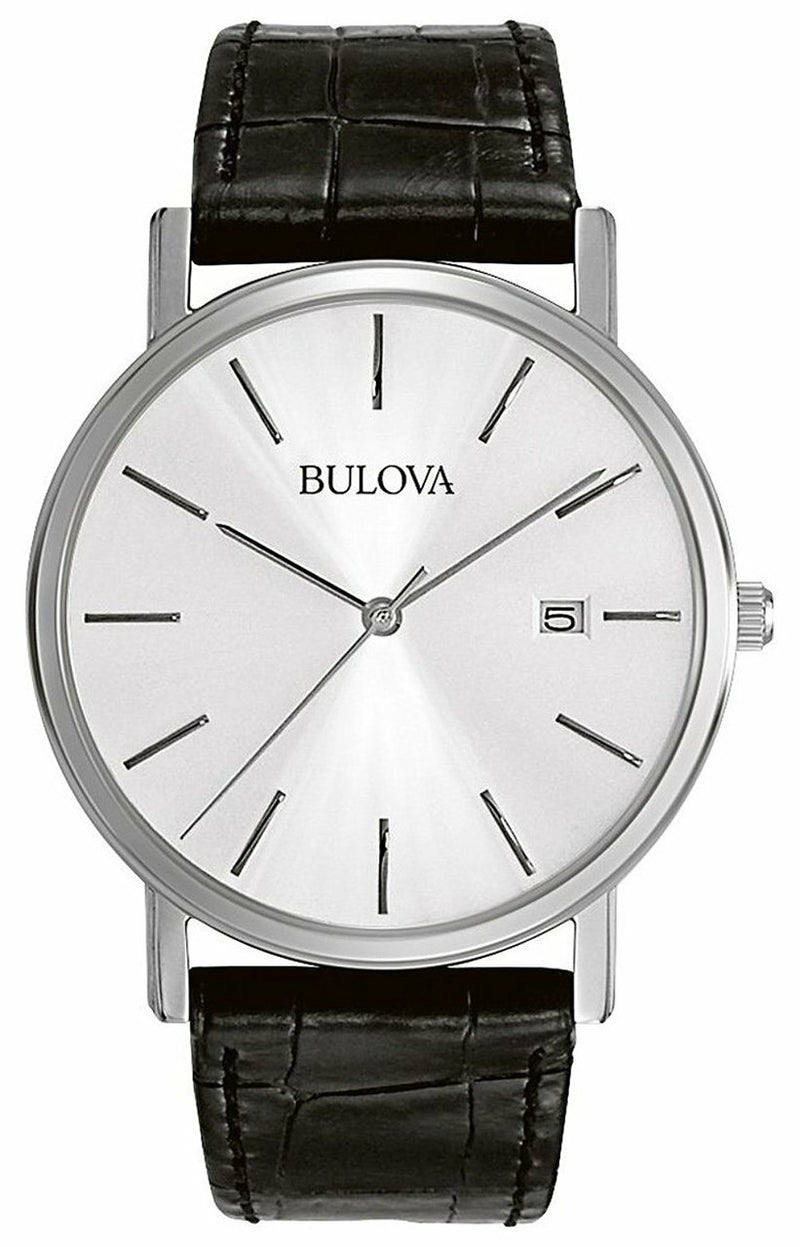 Bulova Leather Strap Silver Dial Mens Watch 96B104
