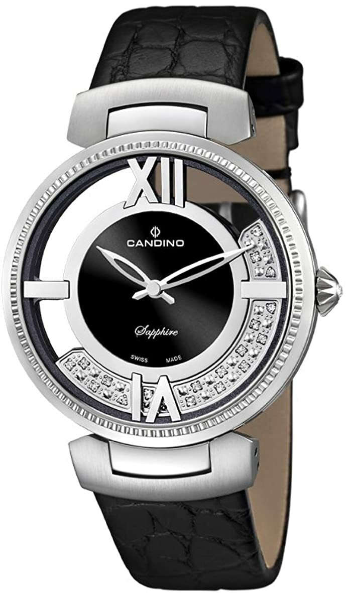 Candino Quartz Black Dial and Black Leather Strap Womens Watch