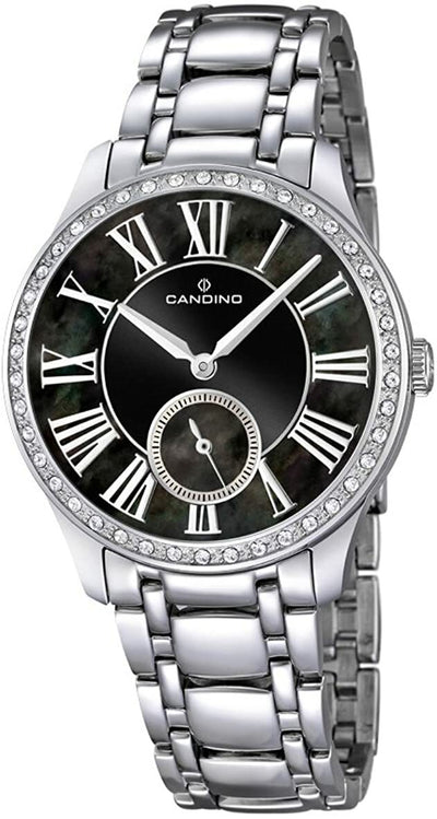 Candino Quartz with Black Dial Analogue and Silver Stainless Steel Womens Watch