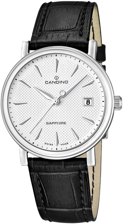 Candino Silver and Black Leather Strap Mens Watch
