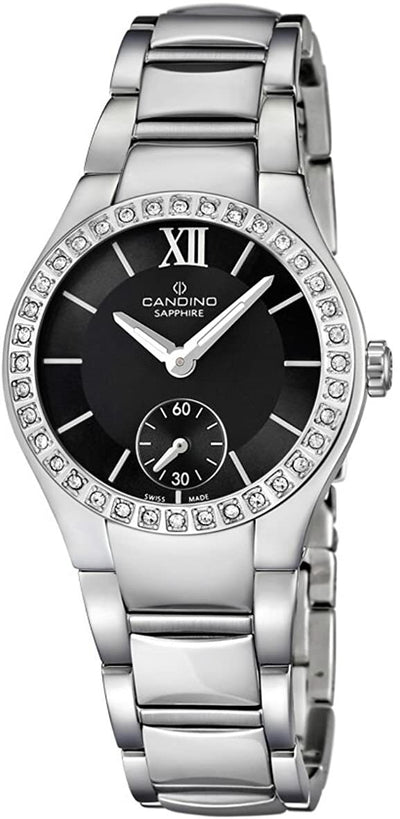Candino Quartz with Black Dial and Silver Stainless Steel Womens Watch