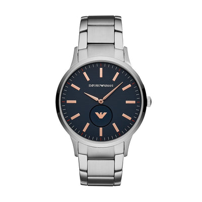 Emporio Armani Men's Watch Silver Band Navy Dial SKU 12345ABC