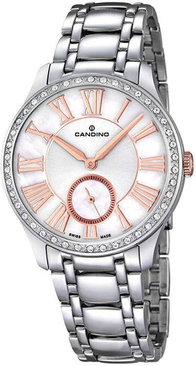 Candino Quartz with White Dial Analogue and Silver Stainless Steel Womens Watch
