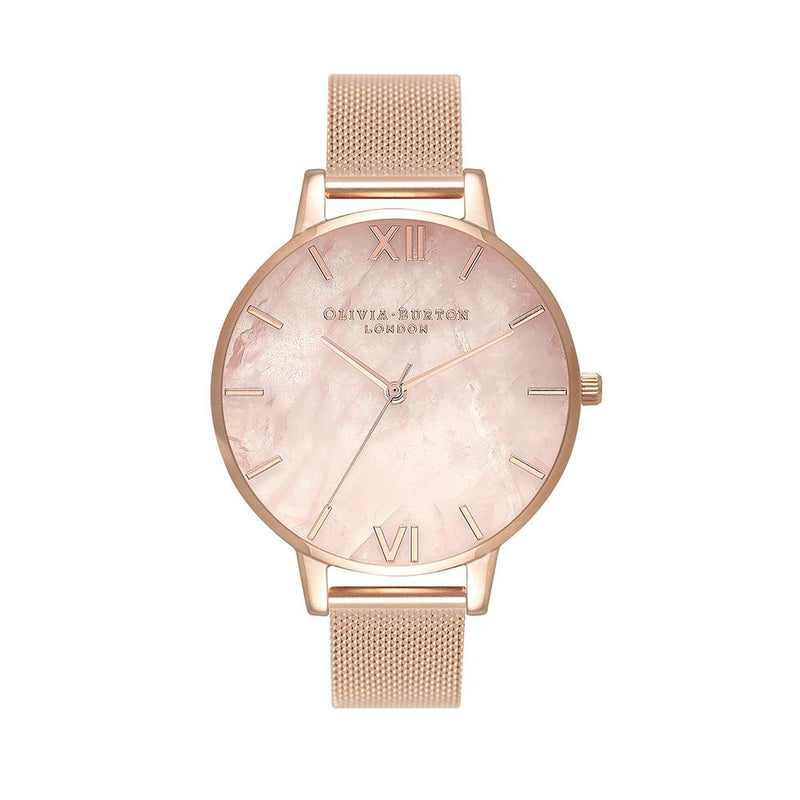 Olivia Burton Semi Precious Rose Gold Mesh Watch - Rose Gold