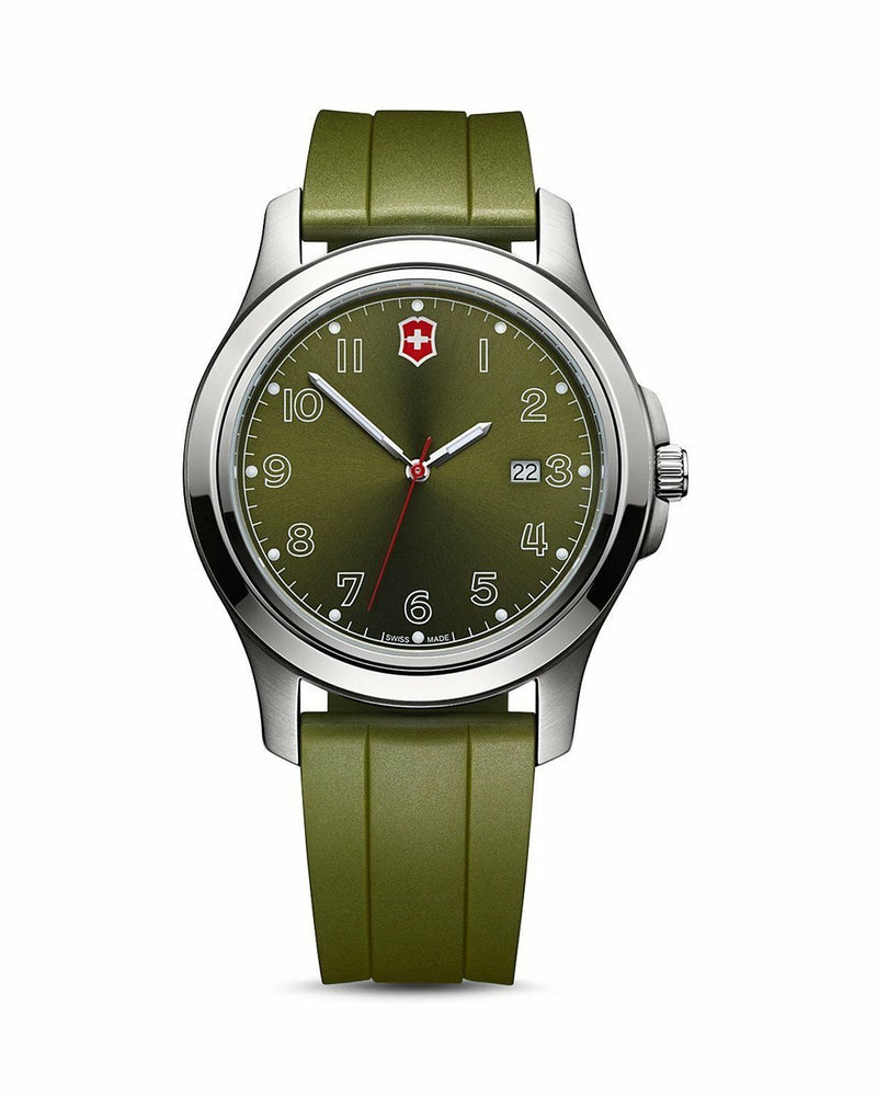 Victorinox Swiss Army Garrison Date Watch Military Green Dial And Rubber Sport Strap 26069.Cb