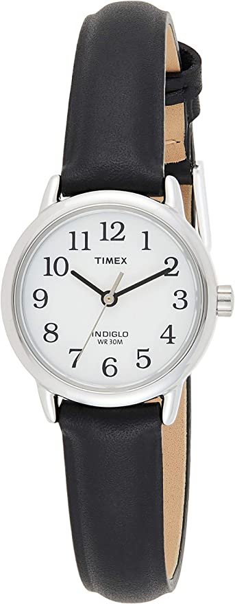 Timex Easy Reader Silver-Tone Black Leather Women's Watch T20441