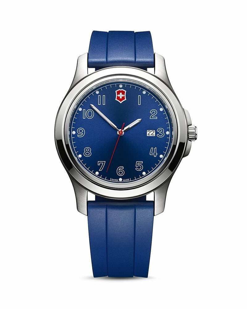 Victorinox Swiss Army Garrison Elegance Date Watch 40Mm Case Blue Dial And Rubber Sport Strap 26068.Cb