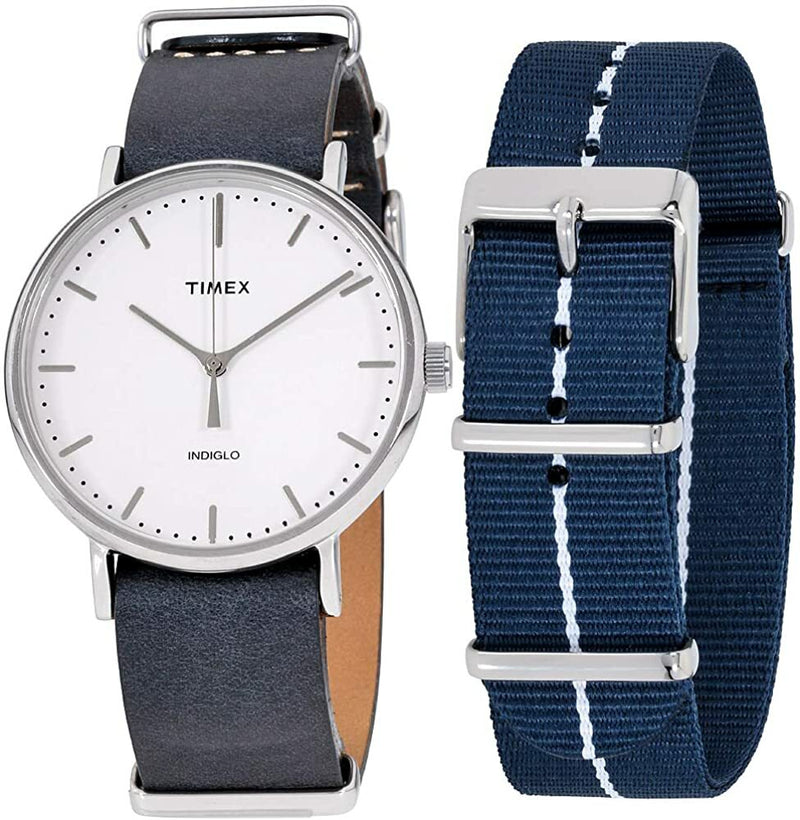 Timex Fairfield Classic Blue Leather and Nylon Band Men's Watch Set