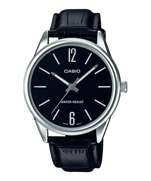 Casio Mtp-V005L-1B Mens Standard Analog Black Leather Band Black Dial Watch