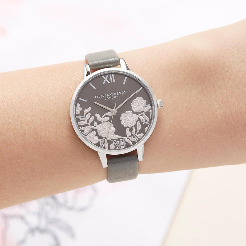 Olivia burton lace shop detail silver mesh watch