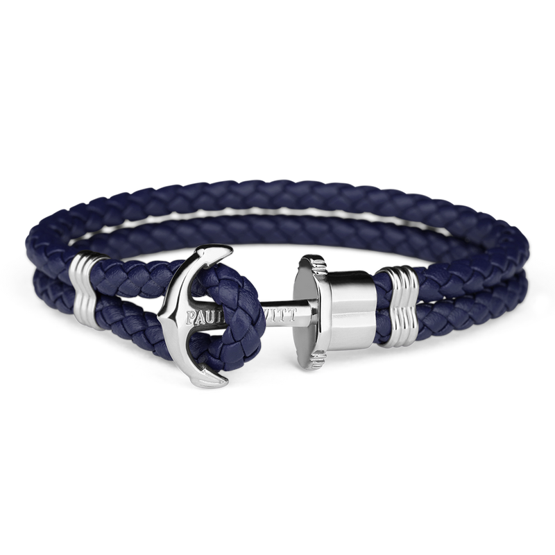 Paul Hewitt Phrep Leather Silver / Navy Blue Bracelet - M