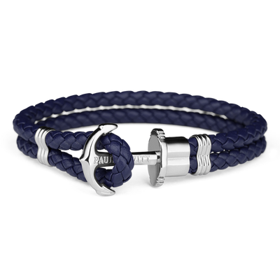 Paul Hewitt Phrep Leather Silver / Navy Blue Bracelet - S