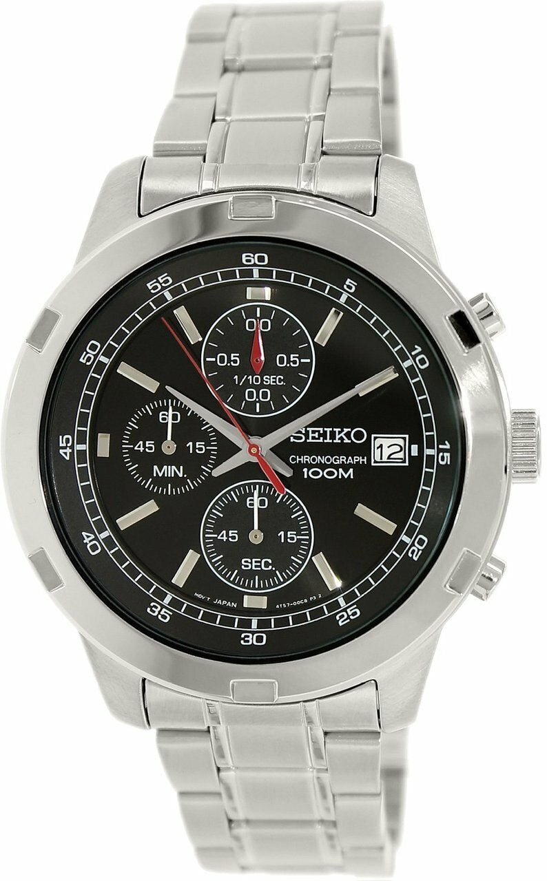 Seiko Chronograph Black Dial Stainless Steel Mens Watch