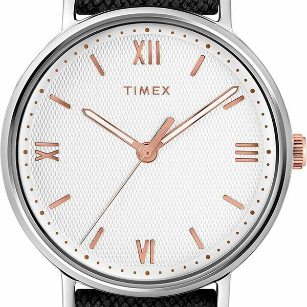 Timex Mens Tw2T34700 Southview 41 Black White Rose Gold Leather Strap Watch Direct