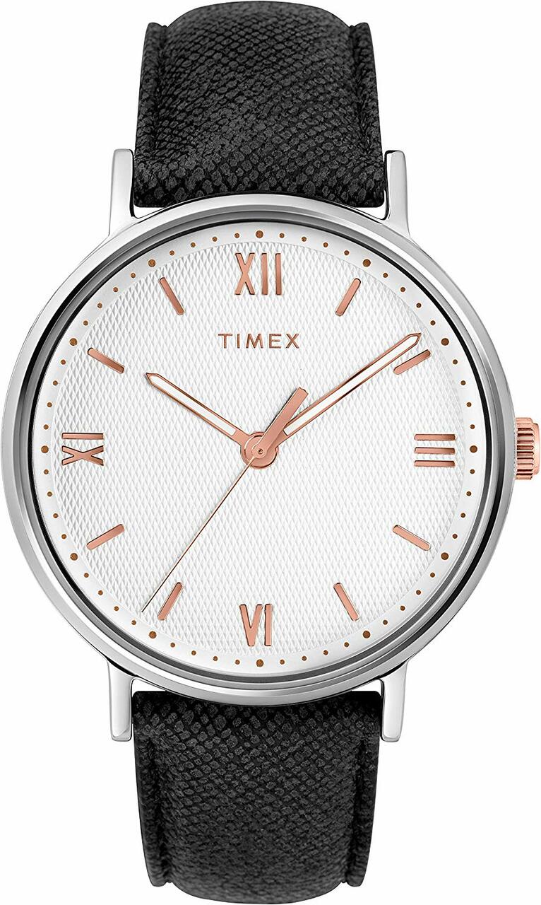 Timex Mens Tw2T34700 Southview 41 Black/White/Rose Gold Leather Strap Watch