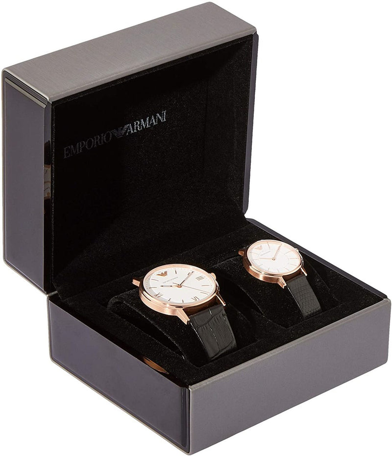 Emporio Armani Elegant His and Hers Leather Strap Watches Set SKU 1234 Watch Direct