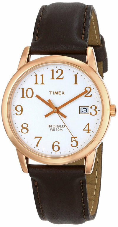 Timex Mens Easy Reader Watch - Brown/White/Rose Gold