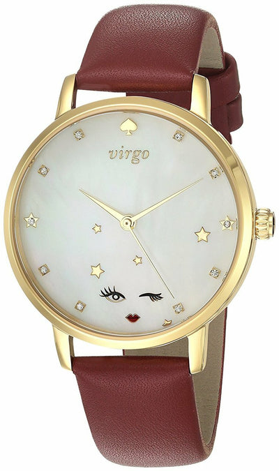 Kate Spade Metro Zodiac Virgo Merlot Leather Strap Womens Watch