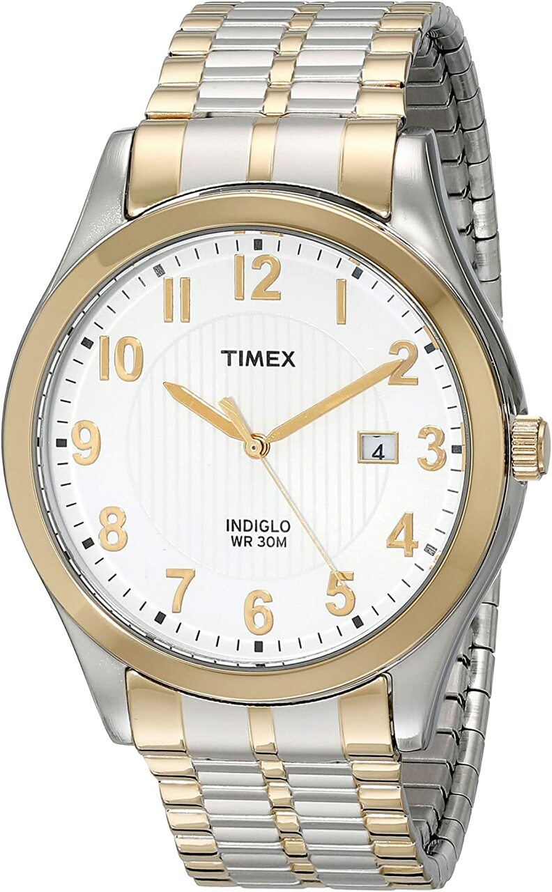 Timex Elevated Classics Dress Two-Tone Expansion Band With White Dial T2N851 - Mens Watch