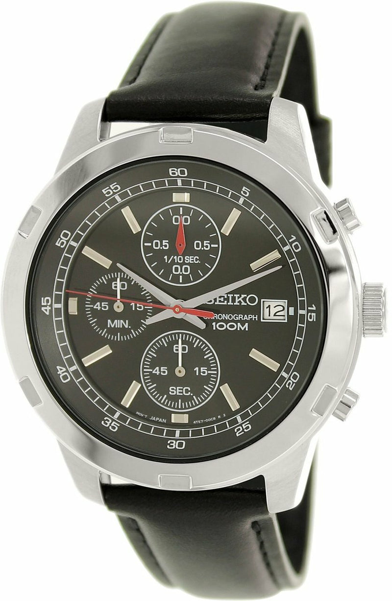 Seiko chronograph 100m outlet leather