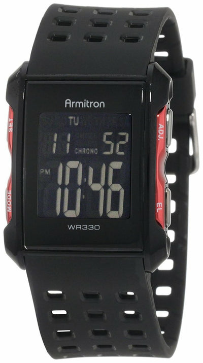 Armitron Sport Mens 40/8177 Black Digital Chronograph Perforated Resin Strap Watch
