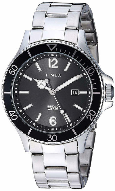 Timex Mens Tw2R64600 Harborside Silver-Tone/Black Stainless Steel Bracelet Watch