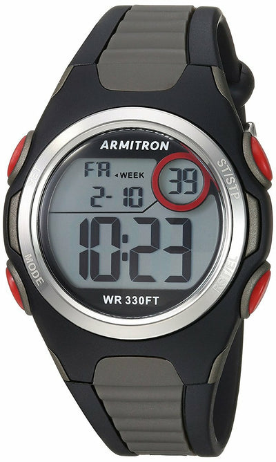 Armitron Sport Unisex 45/7076Bog Red Accented Digital Chronograph Black And Grey Resin Strap Watch