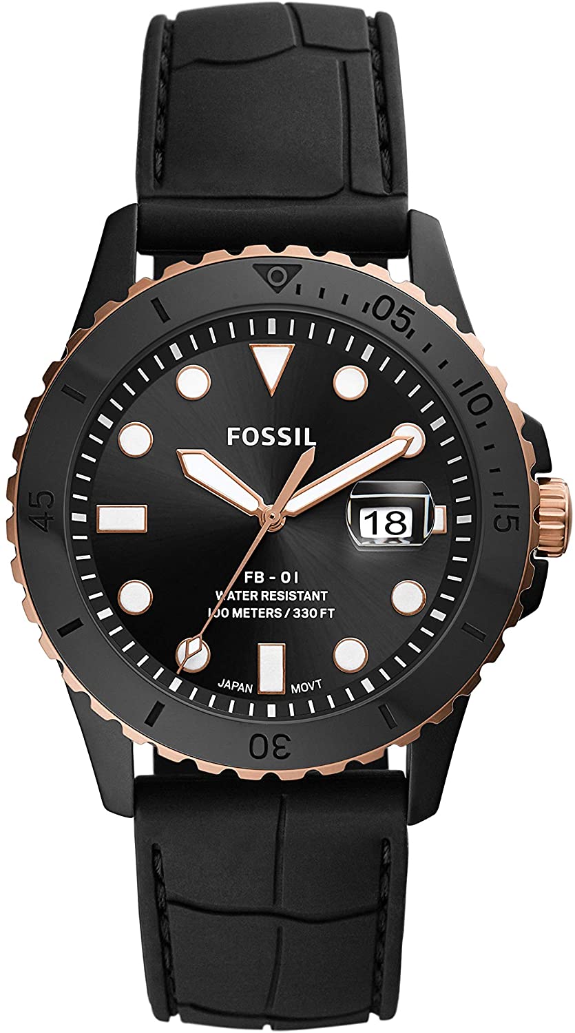Fossil Three Hand Black Dial Silicone Mens Watch CE5022