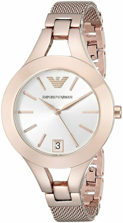 Emporio Armani Chiara Silver Dial Rose Gold Tone Ladies Watch