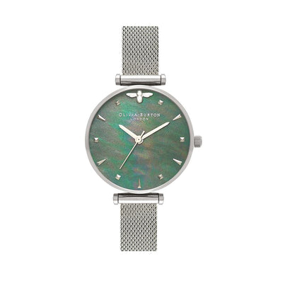 Olivia Burton Queen Bee Silver Mesh Watch - Silver