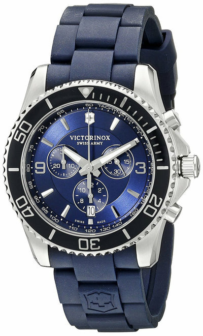 Victorinox Mens 241690 Maverick Chronograph Stainless Steel Watch With Blue Rubber Band