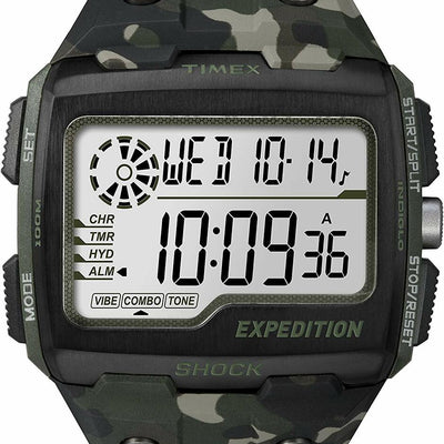 Timex Mens Grid Shock Lcd Dial With A Camo Resin Strap Watch Tw4B02900 Watch Direct