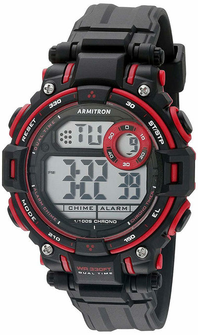 Armitron Sport 45/7066Red Red Accented Digital Chronograph Matte Black Resin Strap Unisex Watch